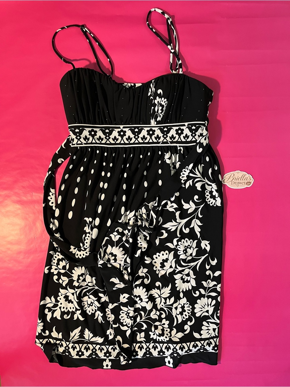 Black & White Floral Spaghetti-Strap Sundress